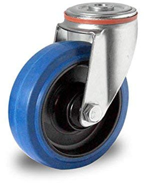 Abrollwerk Lenkrolle 100 mm Blau – Elastik Gummi Transportrolle spurlos & leise – Möbelrolle/Industrierolle mit Rückenloch – 360° Schwerlastrolle für Rollwagen, Werkstatt, Transportgeräte