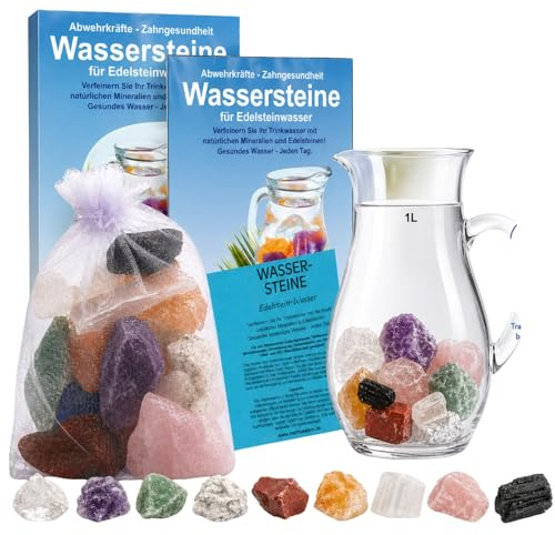 Wassersteine EDELSTEINWASSER Set 300g EDELSTEINE RUHE & ENTSPANNUNG zum WASSER energetisieren. 4-tlg SET zur Wasseraufbereitung. Mit TÄSCHCHEN & ANLEITUNG. 90036