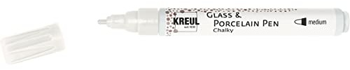 KREUL 16571 - Glass & Porcelain Pen Chalky White Cotton, formstabile Rundspitze mit Strichstärke 2 - 4 mm, sanft - matte Glas- und Porzellanfarbe mit Kreide Optik, deckend, lichtecht