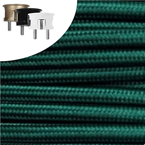 Textilkabel, Stoffkabel, Verlängerung 10 METER Farbe Grün 3 adrig 3 x 0,75 mm² rund wahlweise mit Schukostecker Globe Warehouse® (10 mtr. Schukostecker Rund gold)