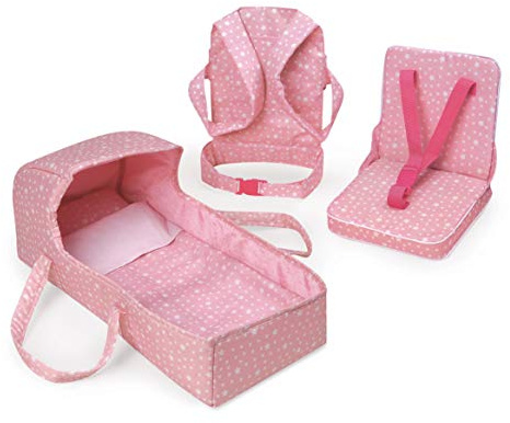 Badger Basket First Class 5-Piece Doll Travel Set for 18-Inch Dolls – Includes Travel Bed, Carrier, Reversible Blanket, and Accessories in Pink Stars Design