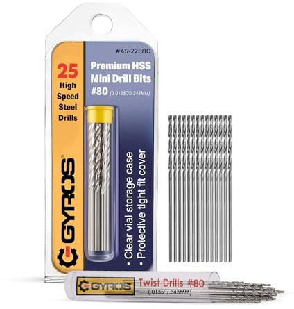 GYROS 25 PCS #80 Micro Drill Bit Set – Small Drill Bits for Jewelry, Plastic, Resin, & Soft Metal – High-Speed Steel Wire Gauge Mini Twist Drill Bit Set for Pin Vise Hand Drill & Rotary Tool