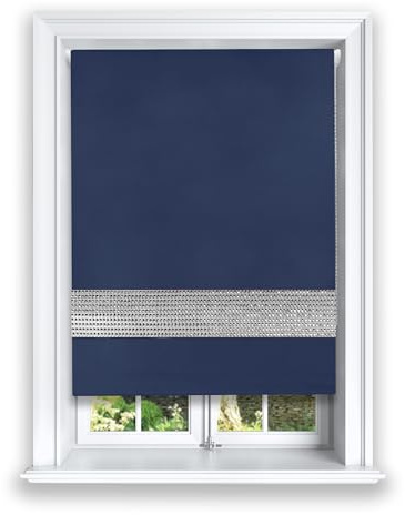Lister Cartwright Diamante Roller Blinds For Windows - 60 x 165 CM - Easy to Fit Blackout Roller Blinds with Child Safety Included - Navy Color