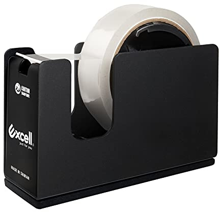 Excell Dualcore Tisch-Klebebandabroller, Schwarz | Für 19 mm und 25 mm Band, 25,4 mm und 76 mm Kern, Metallbasis, ohne Klebeband