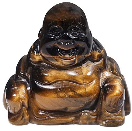 Lovionus89 Handgeschnitzter Kristallstein Maitreya Buddhismus, 40mm Lachender glücklicher Buddha Figur Dekoration, Tigerauge