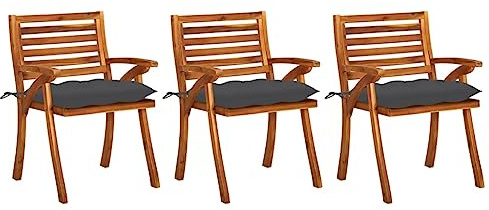 vidaXL 3X Akazienholz Massiv Garten Essstuhl mit Kissen Gartensessel Sessel Gartenstuhl Holzstuhl Stuhl Stühle Gartenmöbel Balkonstuhl Terrassenstuhl
