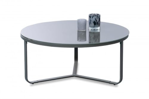 M2 Kollektion Boston 2 - Moderner Couchtisch (Ø 80 cm, H 36cm) | Pulverbeschichtetes Metallgestell | Glasplatte schwarz | Minimalistisches Design | Pflegeleicht, stabil & vielseitig nutzbar
