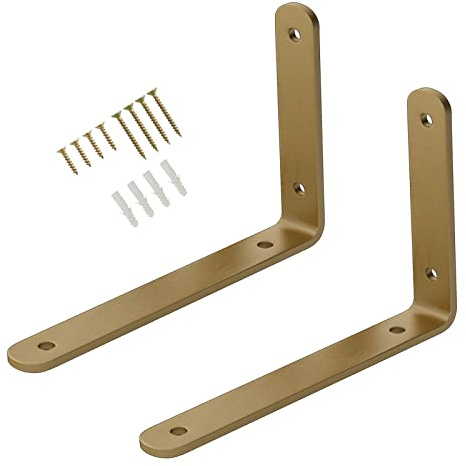 Pxzybd Regalwinkel Gold,L-Winkel-eckwinkel,Regalträger Metall,Wandregalhalter,Schwebende Regalkonsolen,Regal Unterstützung 2 Stück,Tablarträger Mit Schrauben,Regalhalterung,Gold-25×15cm(9.8×5.9in)