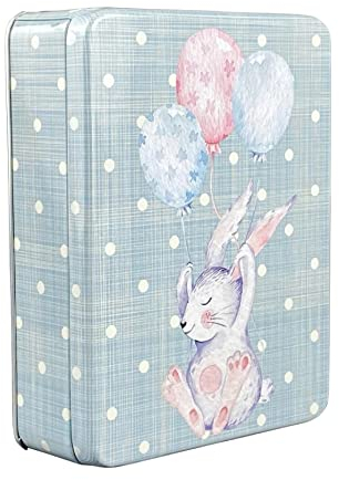MediMuc Hase mit Luftballons - Dose, Gebäckdose, Geschenkdose, Vorratsdose, Osterdose, Sammlerdose - Maße: (Länge x Breite x Höhe): 14,3 x 10,8 x 3,0cm