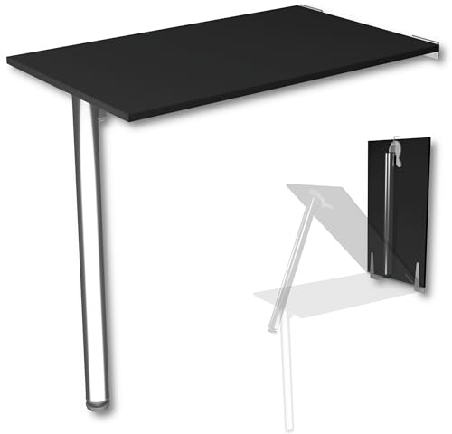 KDR Produktgestaltung Tavolo pieghevole a muro con gamba del tavolo Piano del tavolo 80x50 cm in nero