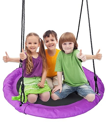 JUNGLE WELL Nest Swing Seat for Kids - 100cm Heavy Duty 900D Oxford Fabric, 160KG Capacity, Adjustable Tree Straps & 2 Carabiners | UKCA & CE Certified for Indoor & Outdoor Use (Jubilee Purple)