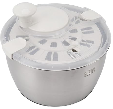Centrifugador de Ensalada de Acero Inoxidable, Lavado, Centrifugado y Secado de Verduras, Frutas y Verduras, Centrifugador de Lechuga Rápido Manual, Secador de Verduras