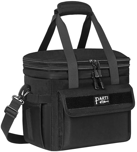 PARTI FISH lunchväska lunchlåda för män, 15 L 18 L stor justerbar 5 lager termisk 2-däck vattentät halkfri fall mjuk kylväska för män konstruktion resor, modern, svart