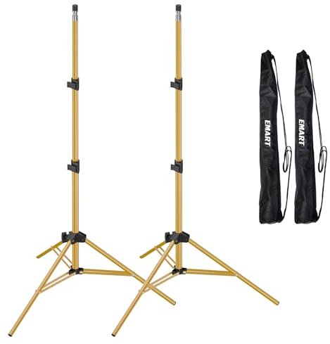 EMART Trépied D'éclairage De 210 Cm, Capacité De Charge De 5 Kg avec Filetage 1/4 Pouce, Trépied D'éclairage Portable en Aluminium Adapté Aux Kits De Studio, Boîte À Lumière - 2 Pièces, Couleur Dorée