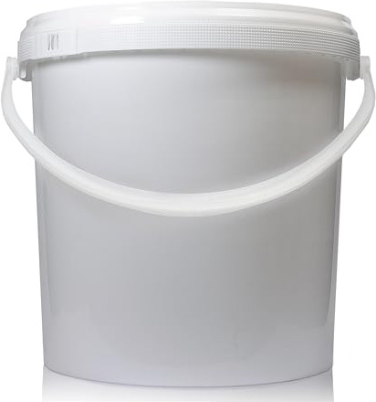 10L White Plastic Buckets with Red Handles and Tamper Evident Lids – Pack of 4 Heavy Duty Storage Pails – Stackable Containers for Cleaning Solutions, Detergents, and Sanitation
