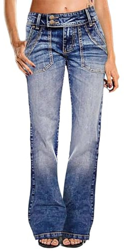 Flamingals Wide Leg Jeans for Women Low Rise Baggy Stretchy Straight Leg Bootcut Denim Pants Blue S