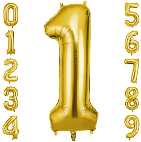 OFFCUP Zahlen Luftballon Gold, Jumbo Folienballon Zahl 1 | 40 Zoll Helium Ballons Geburtstag zahlen Luftballon Geburtstagsdeko Jubiläumsparty Dekoration