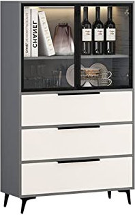 MOOWI Weinschrank Weinschrank, künstlicher Barschrank aus Brettern mit Glastür und Schubladen, Weinpräsentation for die Küche und das Esszimmer Barschrank (Size : L)