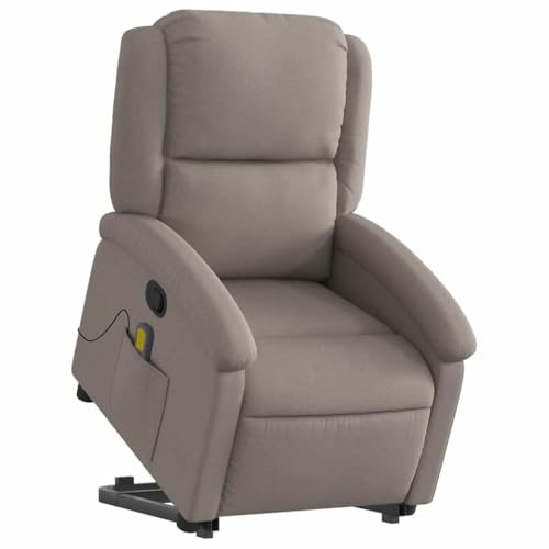 vidaXL Massagesessel, Verstellbar Sessel mit Aufstehhilfe, Fernsehsessel Relaxsessel mit Liegefunktion, Liegesessel Aufstehsessel Polstersessel, Taupe Stoff