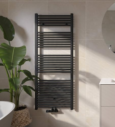 Saqu Badheizkörper Fonti in Matt Schwarz 60x150,6 cm - Handtuchheizkörper Badheizung Handtuchwärmer - Handtuchheizung 858W