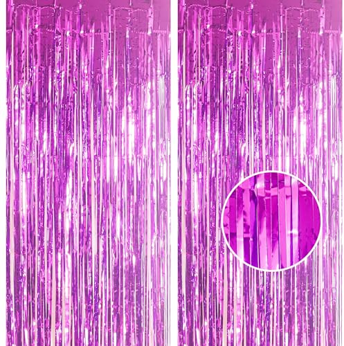 2 Stück Lametta Vorhang Lila Glitzer, 1m x 2.5m Glitzervorhang Lametta Lila Party Vorhang Deko, Folien Fransen Lamettavorhang Fotowand Hintergrund für Geburtstag Meerjungfrau Halloween Partydeko