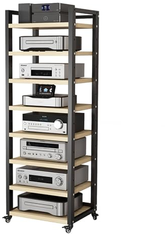 audio rack hifi regal Plattenspieler-Konsole mit 8 Ebenen – tragbarer Medienständer – freistehender moderner AV-Schrank mit verstellbarem Regal – stabiler Rack-Audioturm für Spielekonsolen, Soundbar,