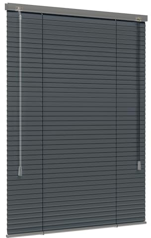Jalousiescout Lightless Jalousie Aluminiumjalousie, Verdunkelungsrollo, Innovative Verdunkelungstechnik, Sichtschutz, ohne Bohren, 140 x 130 cm (BxH), Dunkelgrau matt