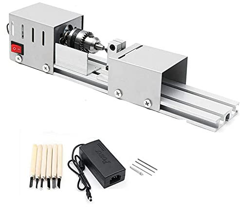 DC12-24V 96W Mini Tour à Perles Machine Mini Tour à Bois fraiseuse Bricolage Travail du Bois CNC Mini Outils de Tour à Bois avec mandrin de précision Outil Rotatif