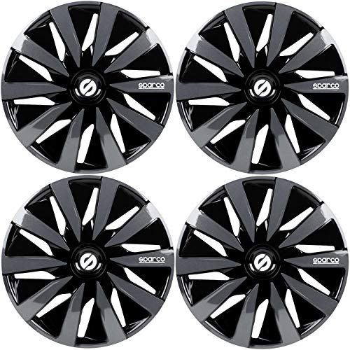 Premium Radkappen 15 Zoll in Schwarz-Grau-Glänzend 4er-Satz hochwertige Radzierblenden für PKW-Stahlfelgen Radblenden-Zweifarbig Radabdeckungen Raddeckel Zierblenden Zierkappen Zierdeckel 4 Stück