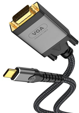 Storage Bag Cable adaptador USB C a VGA de 200 cm, cable convertidor macho a macho, soporte de cable de resolución 1080P para ampliar la pantalla