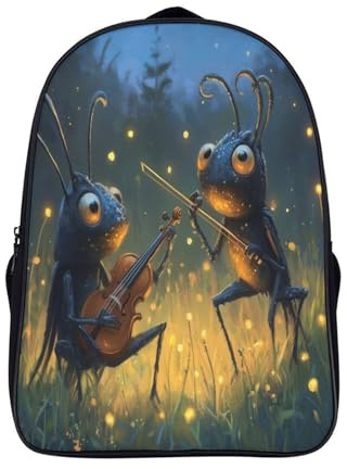 CTAMM Grillo nero Zaino Per Bambini Suonare il violino nel pascolo notturno Zainetto Per Scuola Sport E Viaggi Adolescenti Borsa Da Scuola Leggero Sacchetti Di Scuola Alunno Zaino Da Viaggio 16inch
