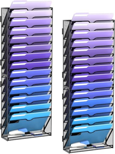 SUPEASY 15-Tier Wand Datei Organizer, Montage erforderlich, hängende Wand Dateien für Papier, Ordner, Zeitschriften, Wand Organizer für Zwischenablage, Schwarz, 2-Pack
