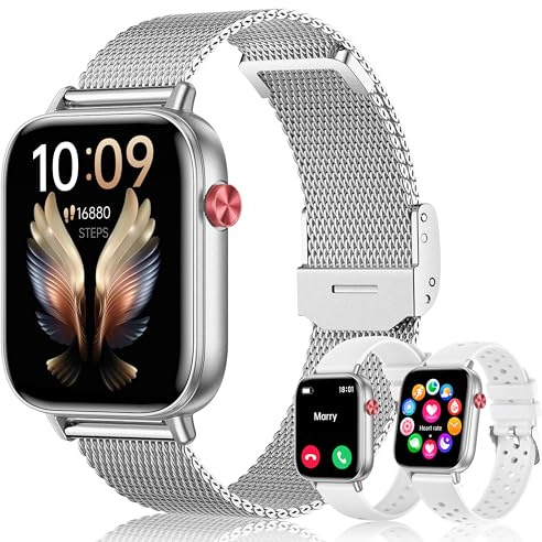 HXQHSTBG Smartwatch Donna, 1.83 HD Fitness Orologio Smartwatch con Whatsapp/Chiamate Bluetoothr/Cardiofrequenzimetro/Pressione/SpO₂/Sonno/120+ Modalità Sportive per Android&iOS, Argento/Regalo Donna