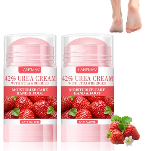 2 Stück Fusscreme Sehr Trockene Füsse Urea Fusscreme 42% mit Erdbeere Feuchtigkeitsspendende Hornhaut Fußpflegecreme, Geeignet für Rissige Fersen Knie Ellenbogen und Hände(40g)