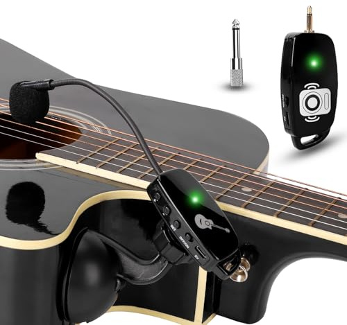 Micrófono inalámbrico de instrumento para guitarra acústica: sistema de micrófonos inalámbricos de clip de 2,4 G con transmisor y receptor de 6,35 mm, para músicos, profesores, actuaciones escénicas