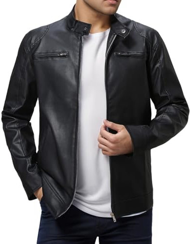 Giacca Ecopelle Uomo, Leggera Sottile con Tasca sulle Maniche Giubbotto Bomber Giaccone Giacca Chiodo Pelle Biker Motociclista Giacca Pelle Uomo Primavera Giacca da Lavoro Cappotto in Ecopelle