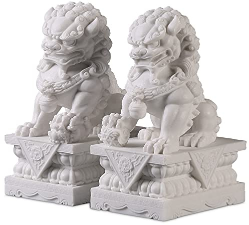 Siunwdiy Große FOO Dogs Löwenstatuen aus Stein,Feng Shui Deko für Haus & Büro, Schutz gegen Negative Energien, Chinesische Statue 25 cm