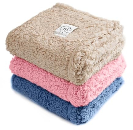 luciphia 1 Pack 3 Decken Super Weich Premium Flauschig Hundedecke Katzendecke für Haustier Hunde Katze Welpe Beige+Blau+Rosa S(45 * 75 cm)