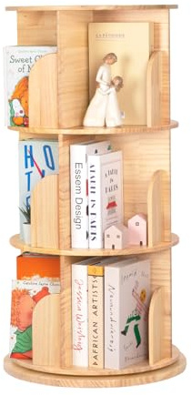 OOOK Bibliotheque Rotative, Bibliotheque Tournante à 3 Niveaux, Étagère Livre Bois Massif à 360°, Étagère Bois Rangement pour Chambre d'enfant, Salon