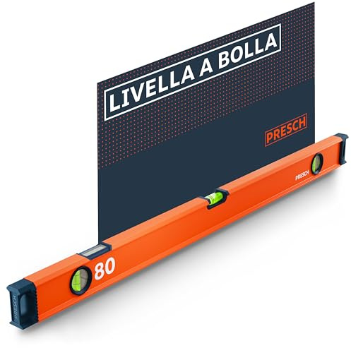 Presch Livella a bolla 80cm - Fiala infrangibile con pendenza 2% - Finestra di lettura verticale - Tappi antiscivolo innovativi - Superficie di misura precisa