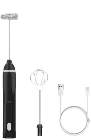 OUYUE Espumador De Leche para Espresso Espumador De Leche De Mano Espumador De Batidor Eléctrico De Tres Velocidades Espumador De Leche Batidor De Carga USB Espumador Batidora(Black)