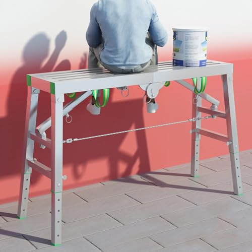 Ponteggio Pieghevole Multifunzionale, Piattaforma di Lavoro ad Alta Capacità di Carico, Sgabello con Scala Regolabile in Altezza e Piedini in Gomma Antiscivolo per il Lavaggio-180-40cm