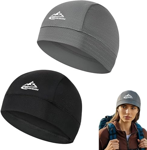 2 Pack Skull Cap Beanie Hat, Breathable Moisture Wicking Helmet Liner Cap Men Lightweight Summer UV Protection Sports Headwear for Running Cycling Hiking Motorbike Football Gym Chemo Sleeping