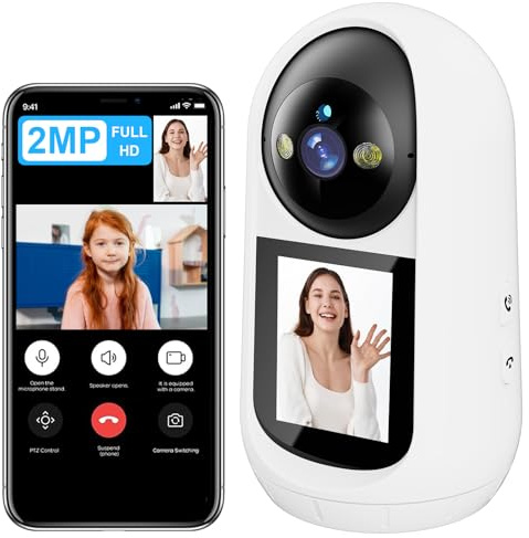 ANTELA Telecamera Wi-Fi da Interno, 2MP,Telecamera Monitor Anziano/Bambino con Chiamata con un Pulsante, Visione 355°/90°, Audio Bidirezionale, Visione Notturna, Rilevamento Movimento, 2,4 GHz