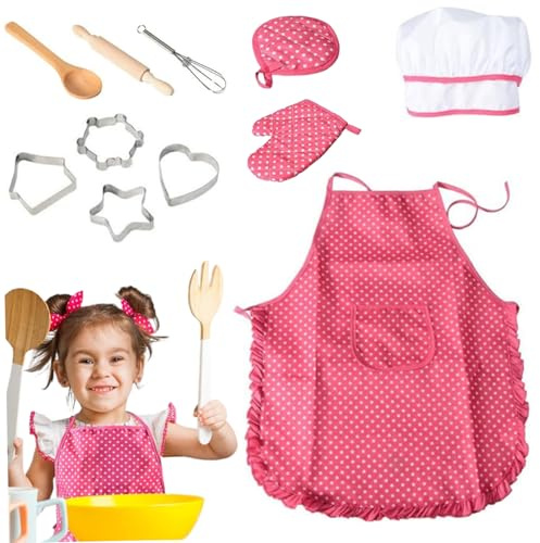 11-teiliges Kinderküchen-Spielset, Küchenspielset mit Kinderschürze, Kochmütze und anderem Zubehör, Rollenspielset für Kinder ab 3 Jahren
