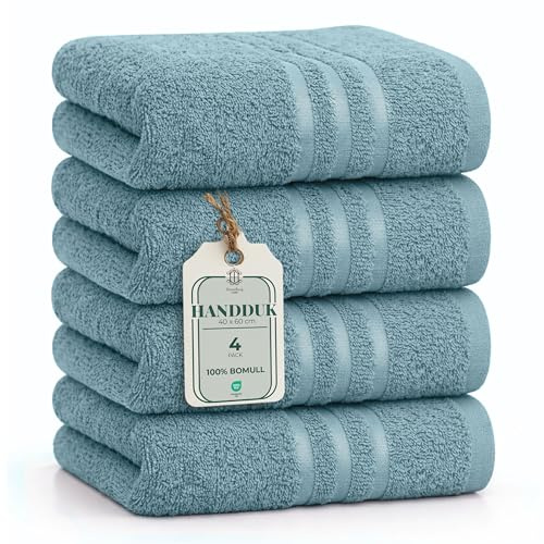 HomeBurg CORE 4-Piece Cotton Hand Towels for Bathroom and Kitchen | Value Pack, Soft, Absorbent, Compact, Lightweight, Portable, Minimalist, 40 x 60 cm, Soft Teal