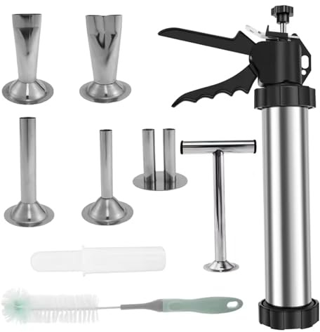 Lawnrden Jerky Gun Kit|Jerky Gun for Ground Meat, Stainless Steel Sausage Stuffer Kit with Nozzles & Cleaning Brushes for DIY Cooking, Meal Prepping