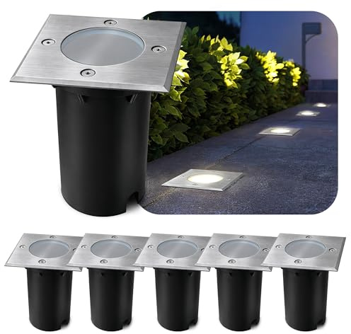 SSC-LUXon 6x Bodeneinbaustrahler KALPA silber eckig IP67 regenfest trittfest oxidationsbeständig – Bodenspot Außenstrahler für Einfahrten, Veranden & Gärten