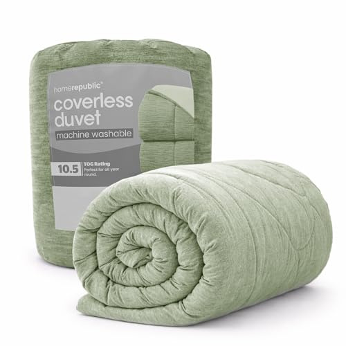 Home Republic Coverless Quilt 10.5 Tog, All Season Duvet (Fern, Single) | Soft Quilted Microfibre Coverless Duvet, No Duvet Cover Needed, Easy Care, Machine Washable, Year-Round Comfort