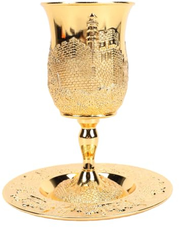 Tangxi Copa de Kidush de Metal con Plato, Cáliz Vintage Apagado para Shabat